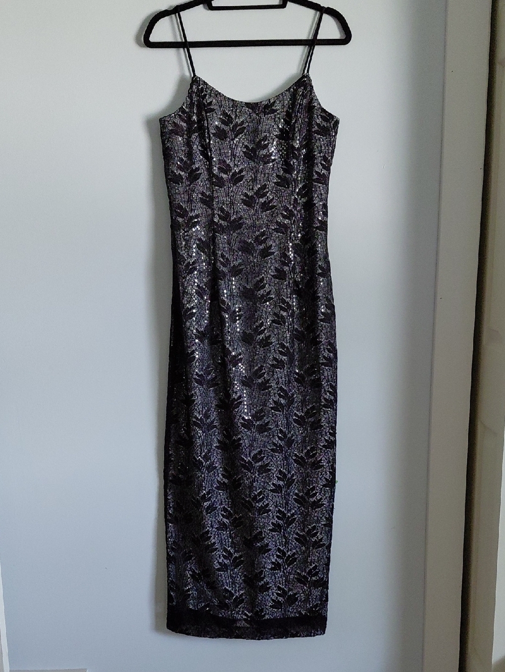 Vintage Y2K Bari Jay Black Silver Lace  Evening Gown Slip Dress Prom Wedding